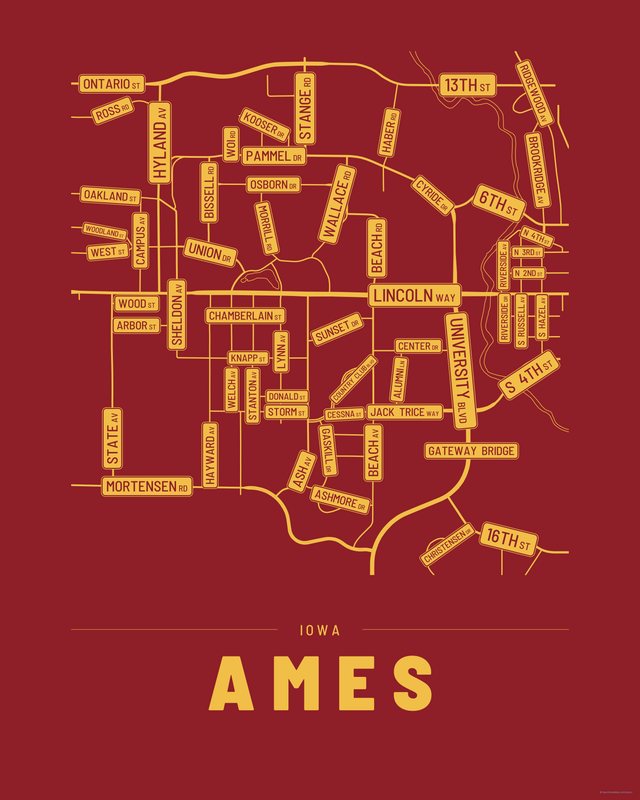 Ames street map print, Accent colorway
