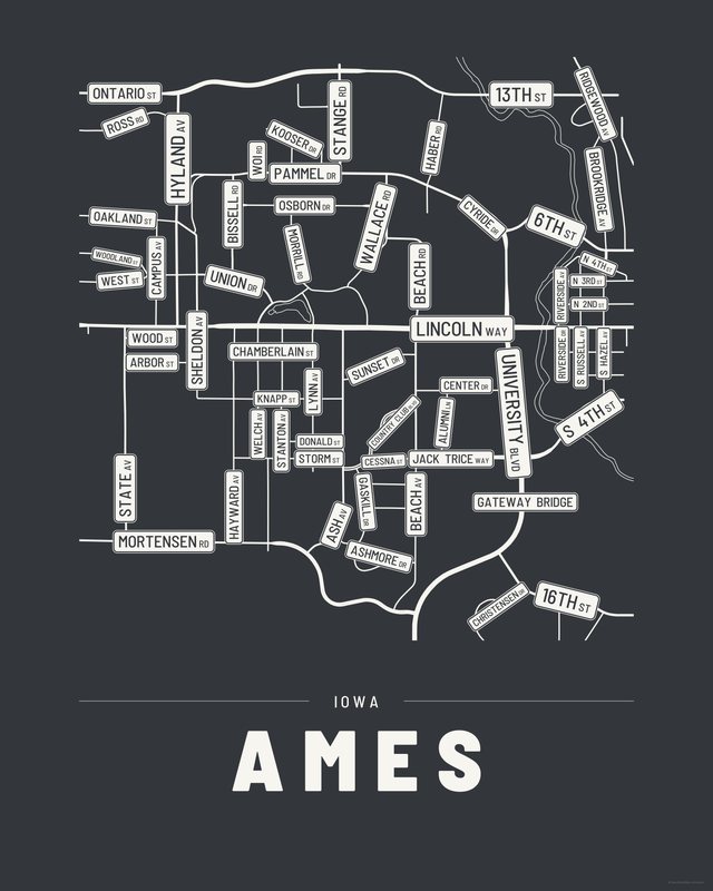 Ames street map print, Ink colorway