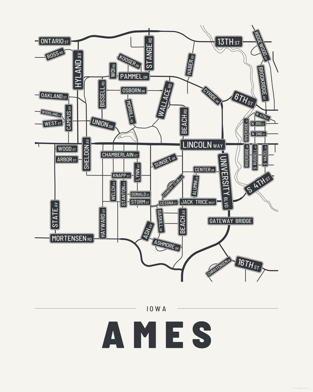 Ames street map print, Paper colorway