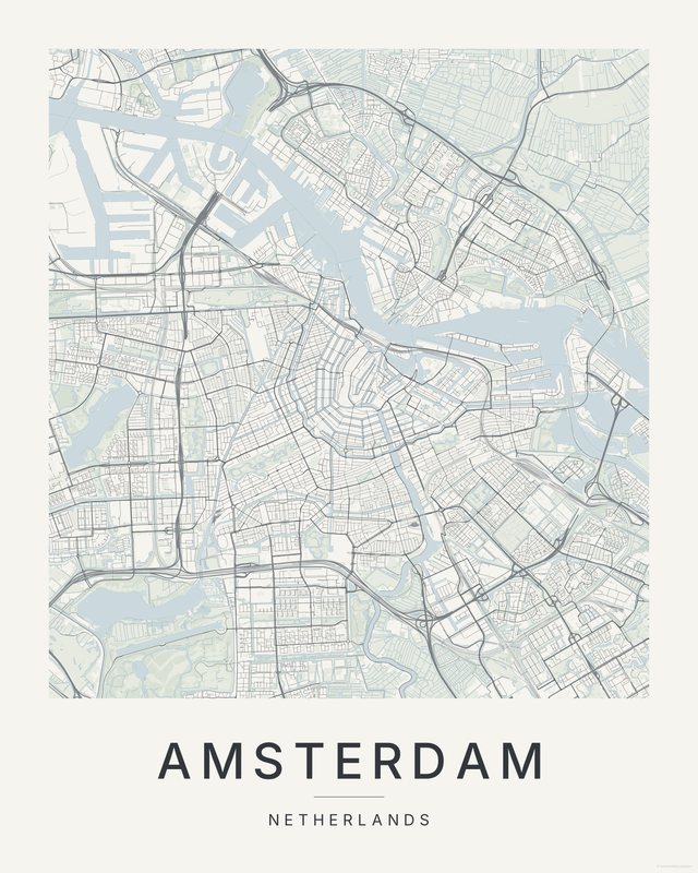 Amsterdam map print, Paper colorway