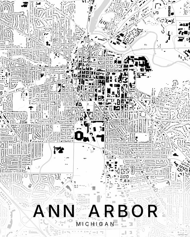 Ann Arbor map print, Bright colorway