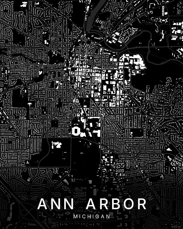 Ann Arbor map print, Dark colorway
