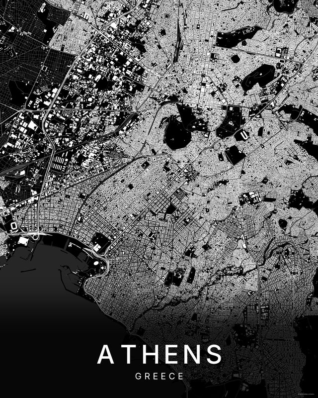 Athens map print, Dark colorway
