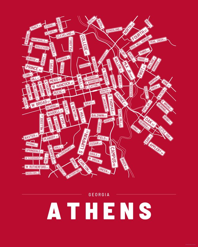 Athens street map print, Accent colorway