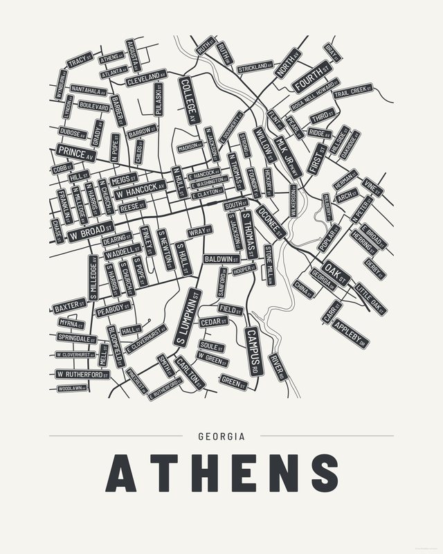 Athens street map print, Paper colorway