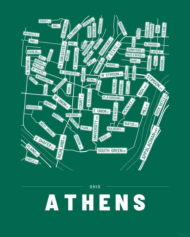 Athens street map print, Accent colorway