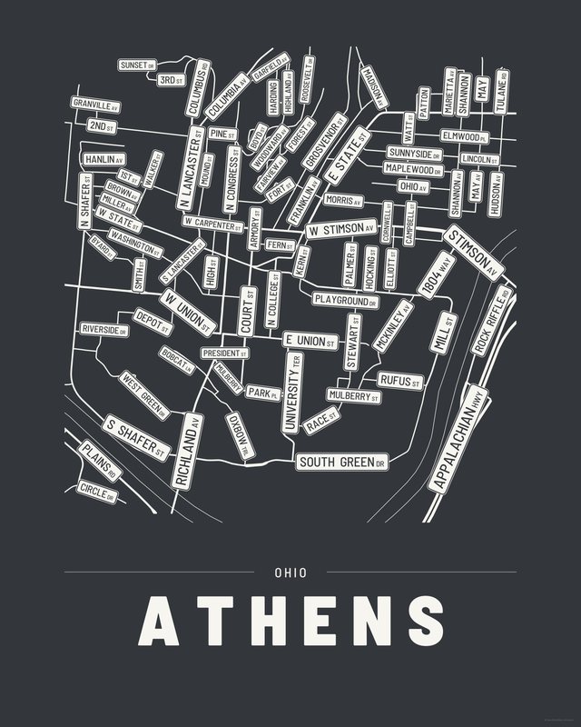 Athens street map print, Ink colorway