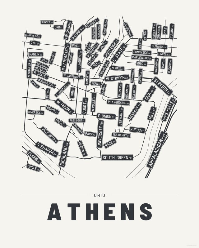 Athens street map print, Paper colorway