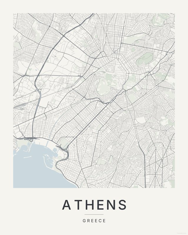 Athens map print, Paper colorway