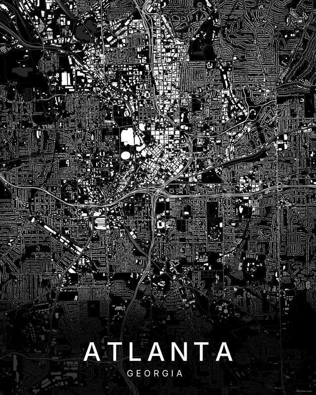 Atlanta map print, Dark colorway