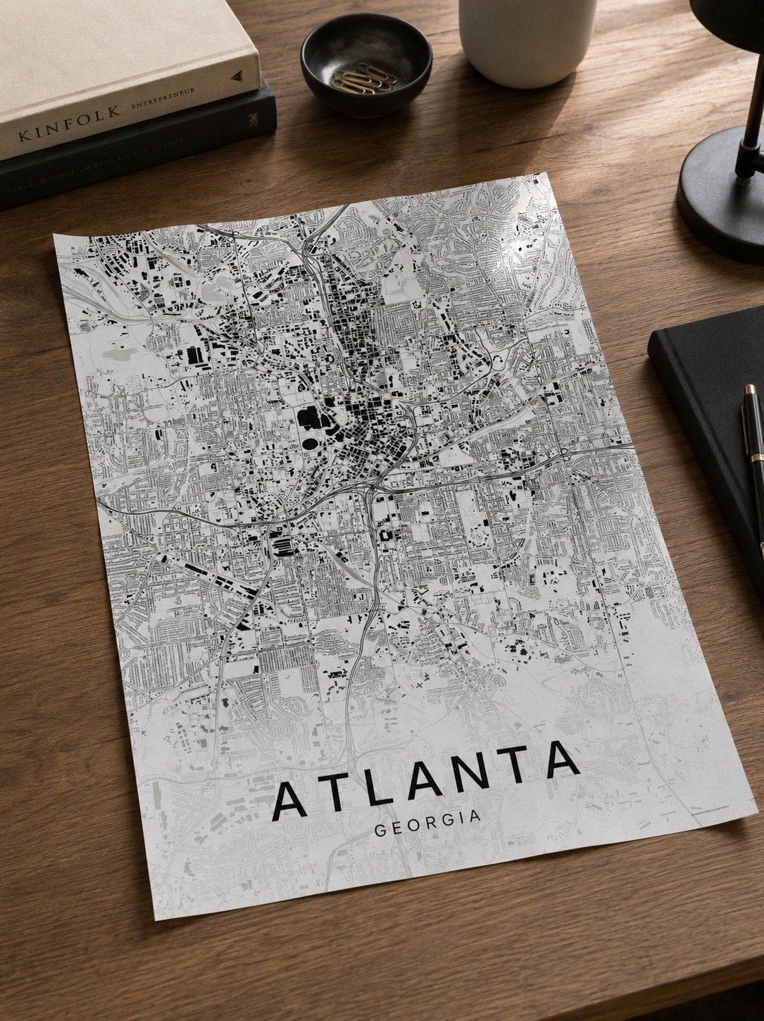 Atlanta map print framed on a wall