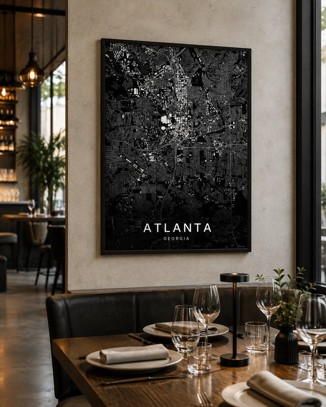 Atlanta map print framed on a wall