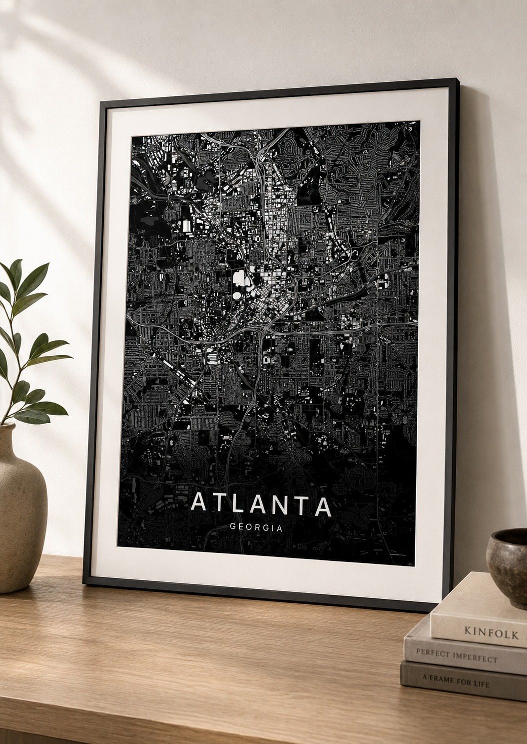 Atlanta map print framed on a wall