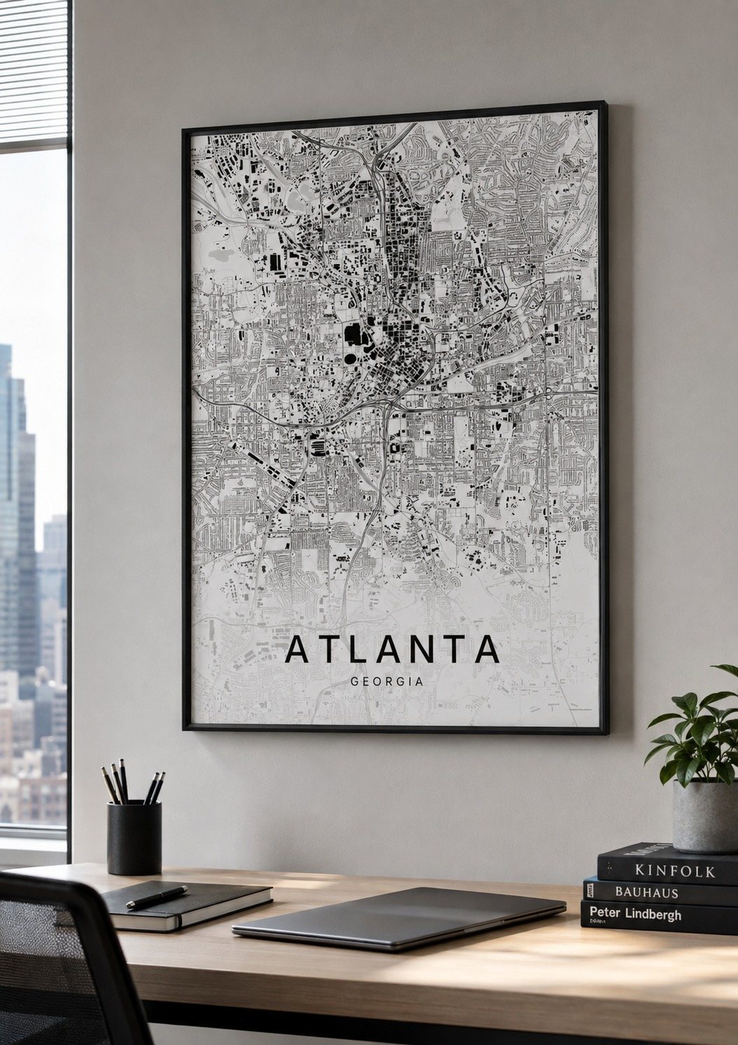 Atlanta map print framed on a wall