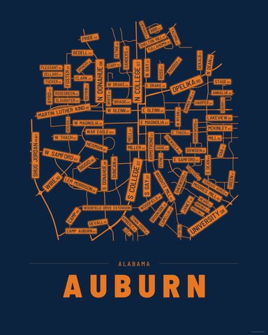 Auburn street map print, first colorway