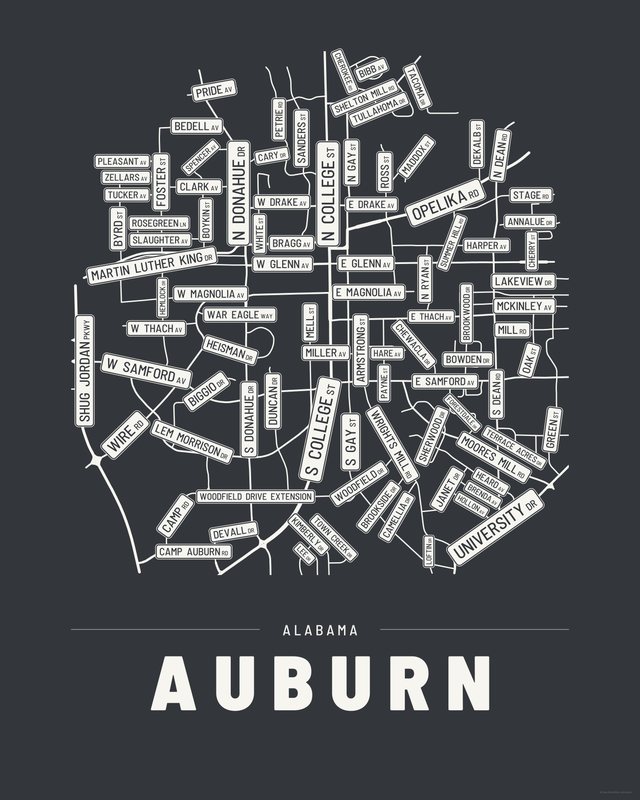Auburn street map print, Ink colorway