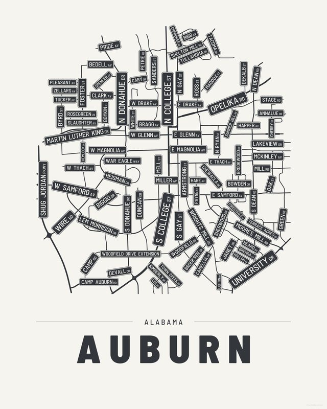 Auburn street map print, Paper colorway