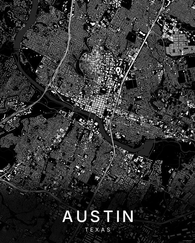 Austin map print, Dark colorway