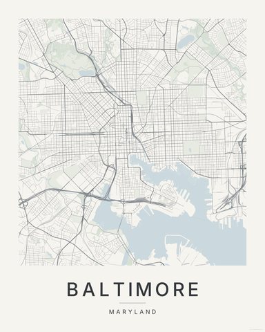 Baltimore map print, Paper colorway