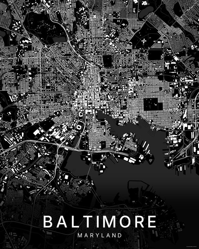 Baltimore map print, Dark colorway