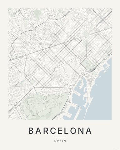 Barcelona map print, Paper colorway