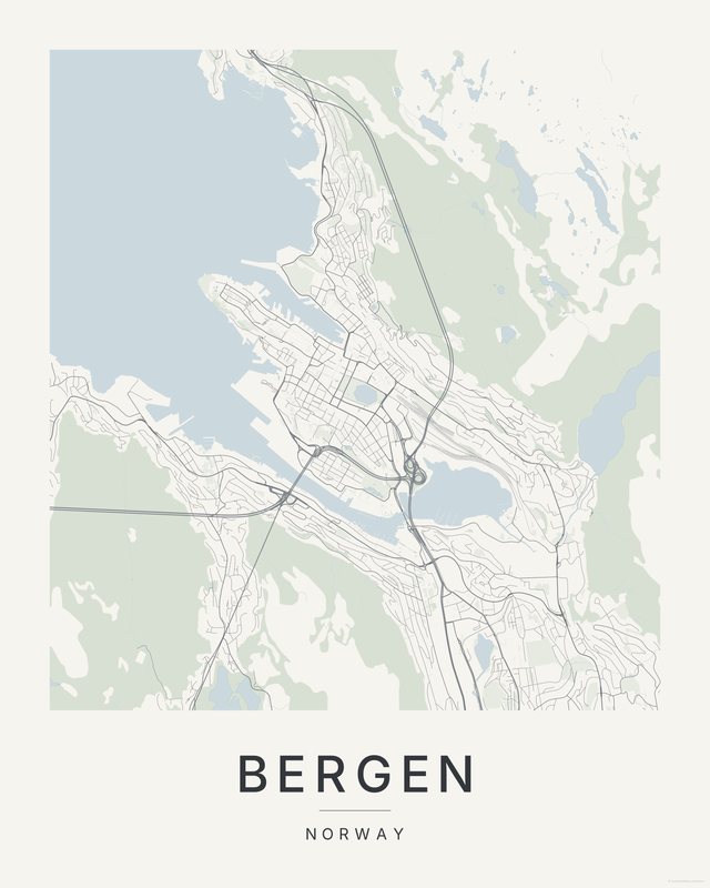 Bergen map print, Paper colorway