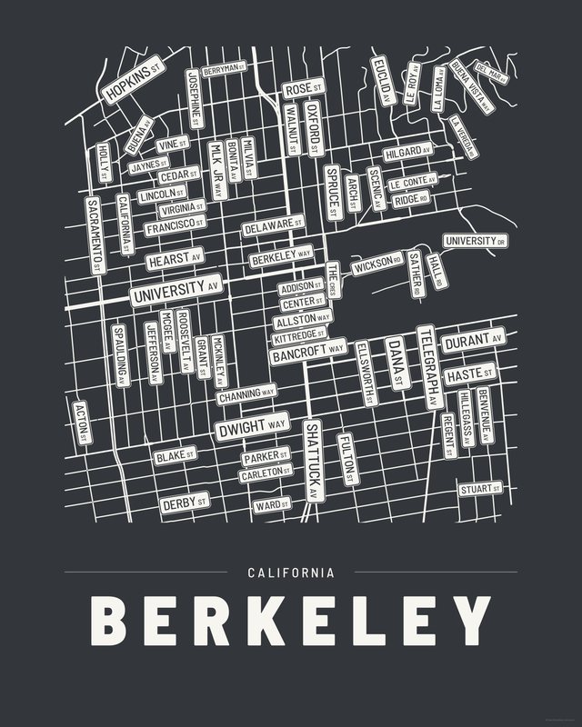 Berkeley street map print, Ink colorway