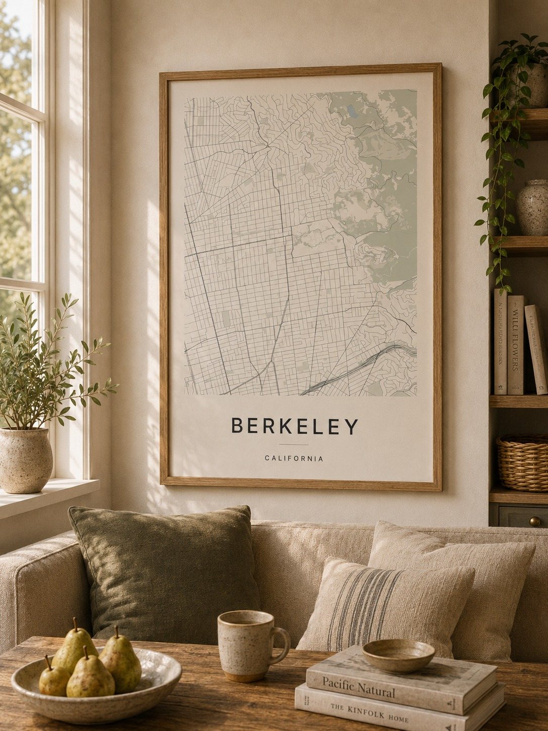 Berkeley map print framed on a wall