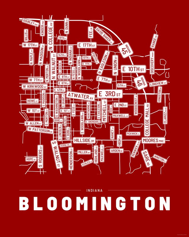Bloomington street map print, Accent colorway
