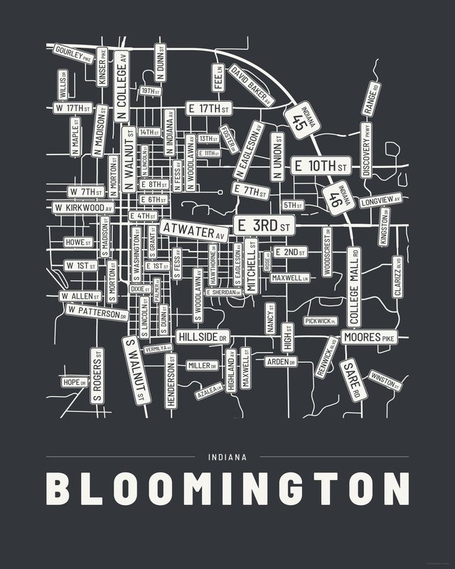 Bloomington street map print, Ink colorway
