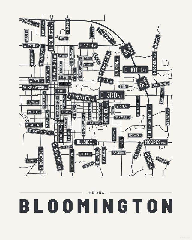 Bloomington street map print, Paper colorway