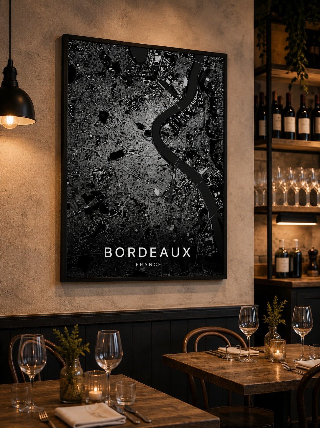 Bordeaux map print framed on a wall