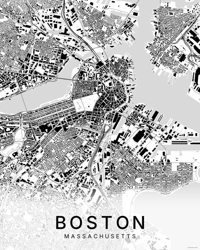 Boston map print, Bright colorway
