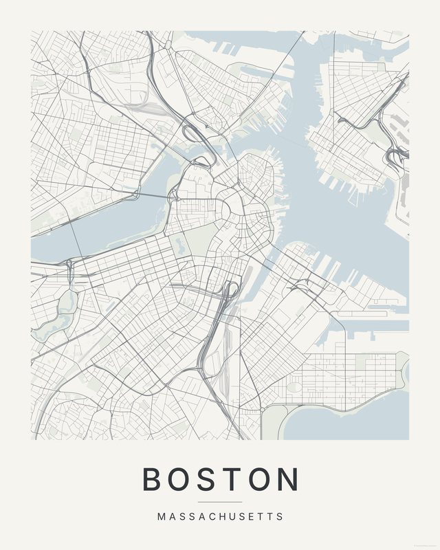Boston map print, Paper colorway