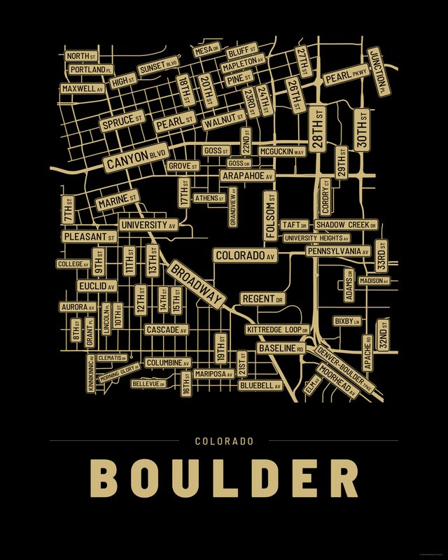 Boulder street map print, Accent colorway