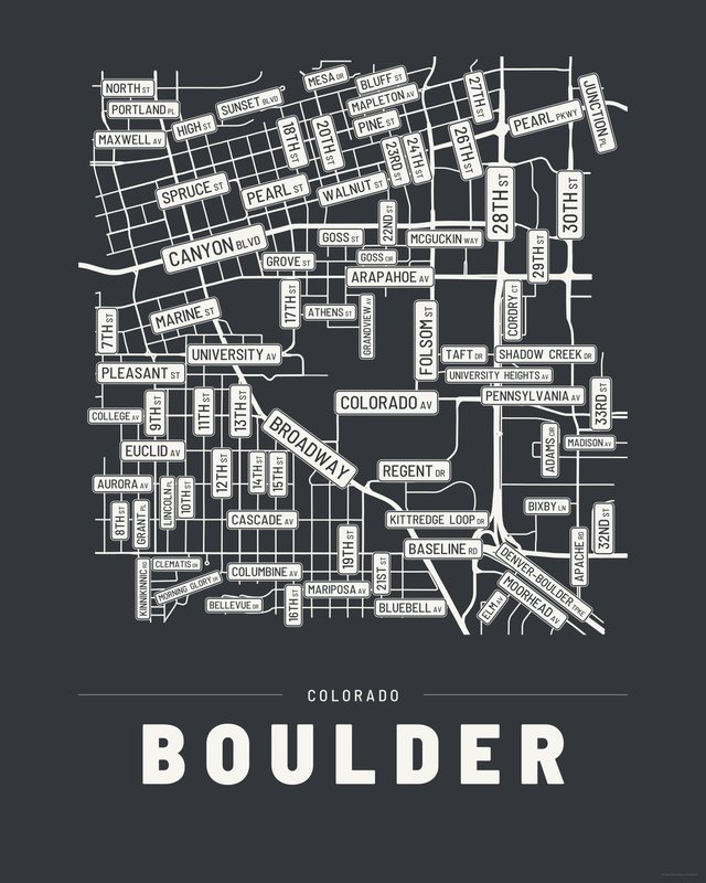 Boulder street map print, Ink colorway