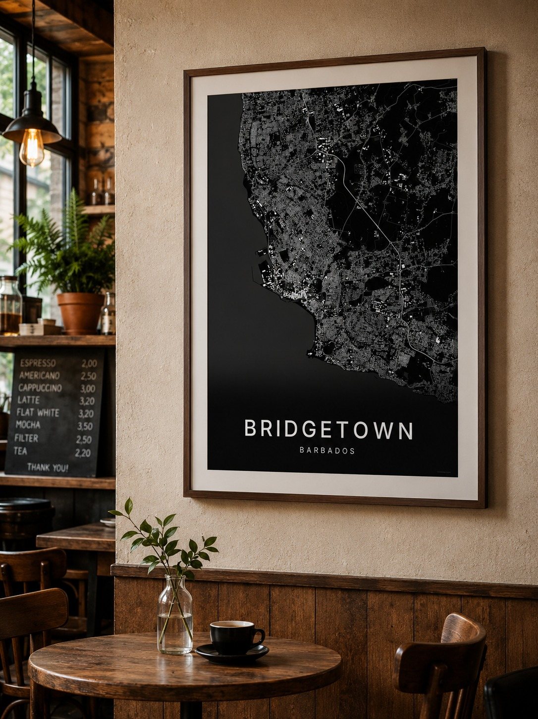 Bridgetown map print framed on a wall