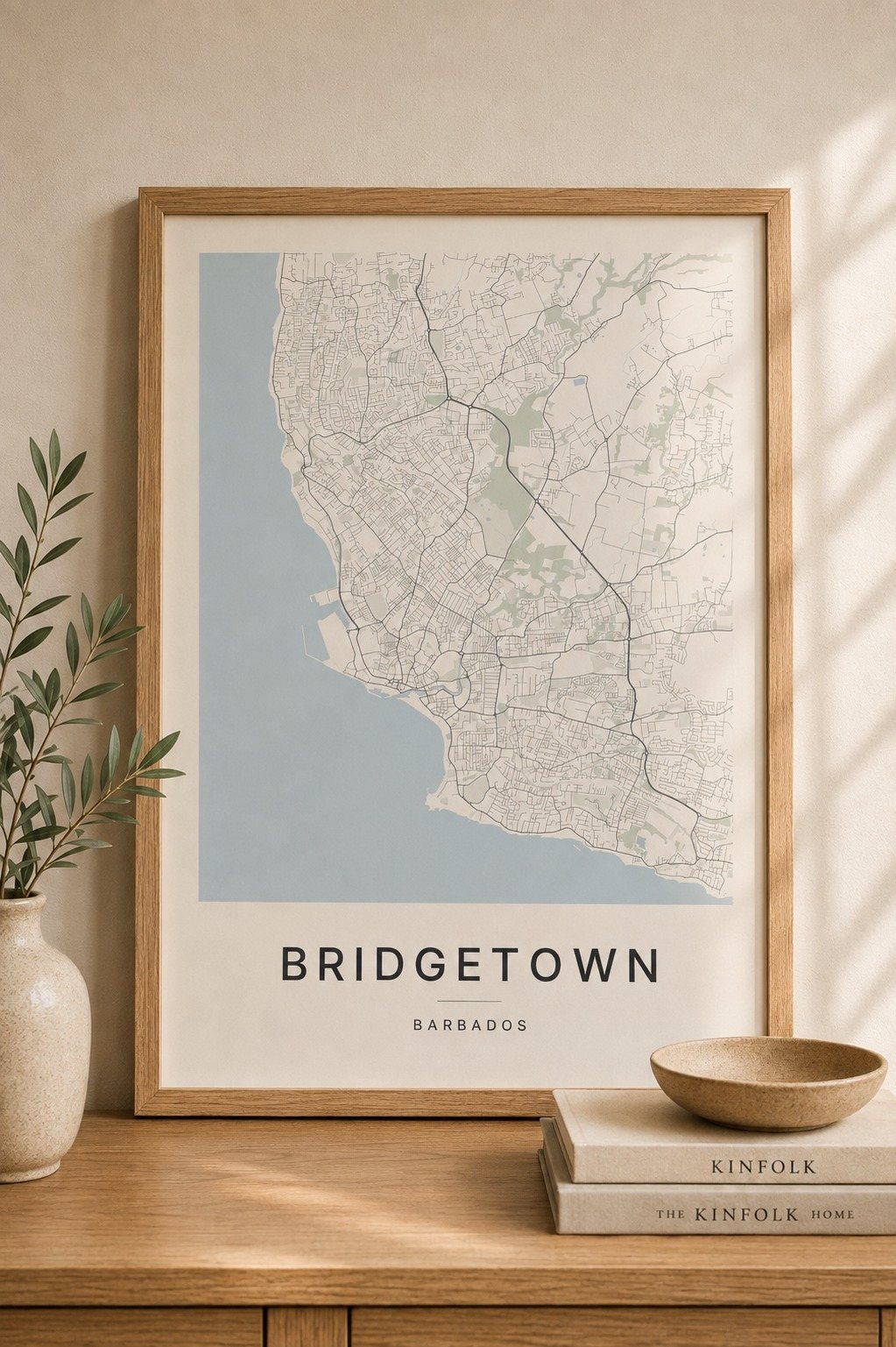 Bridgetown map print framed on a wall