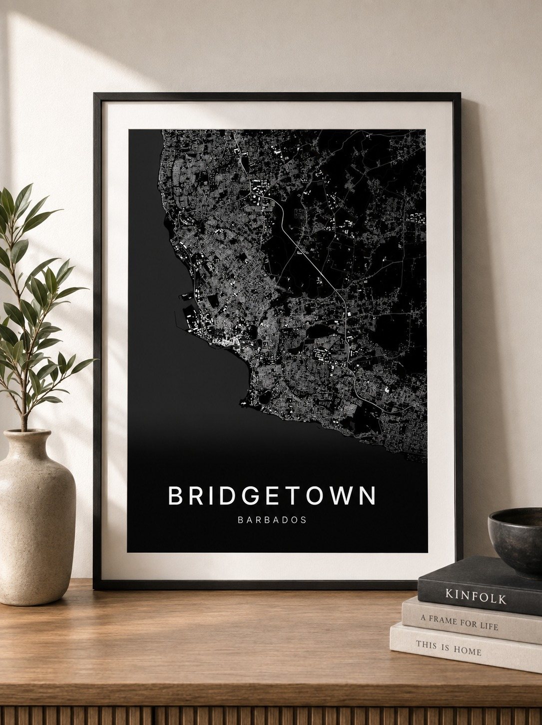 Bridgetown map print framed on a wall