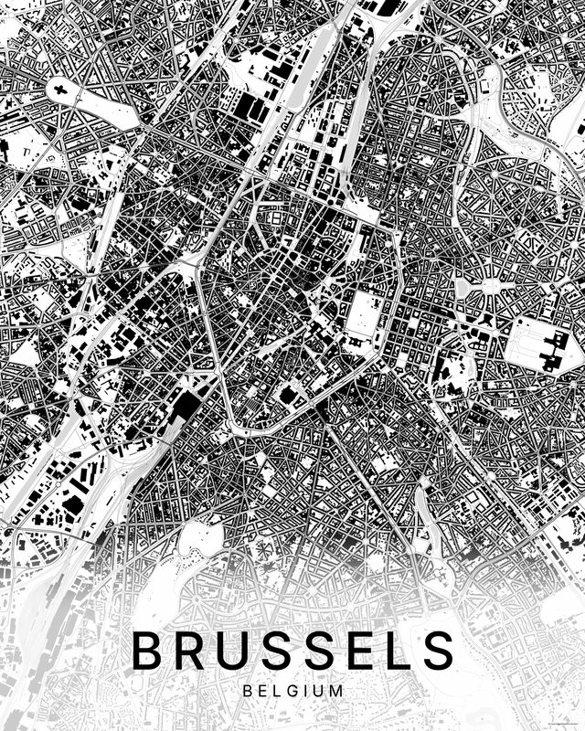 Brussels map print, Bright colorway