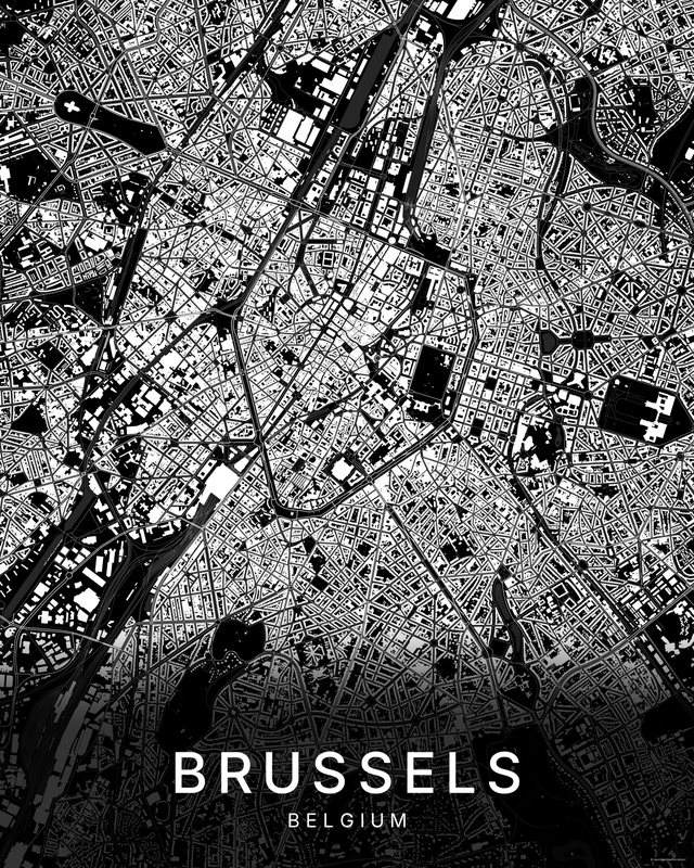 Brussels map print, Dark colorway