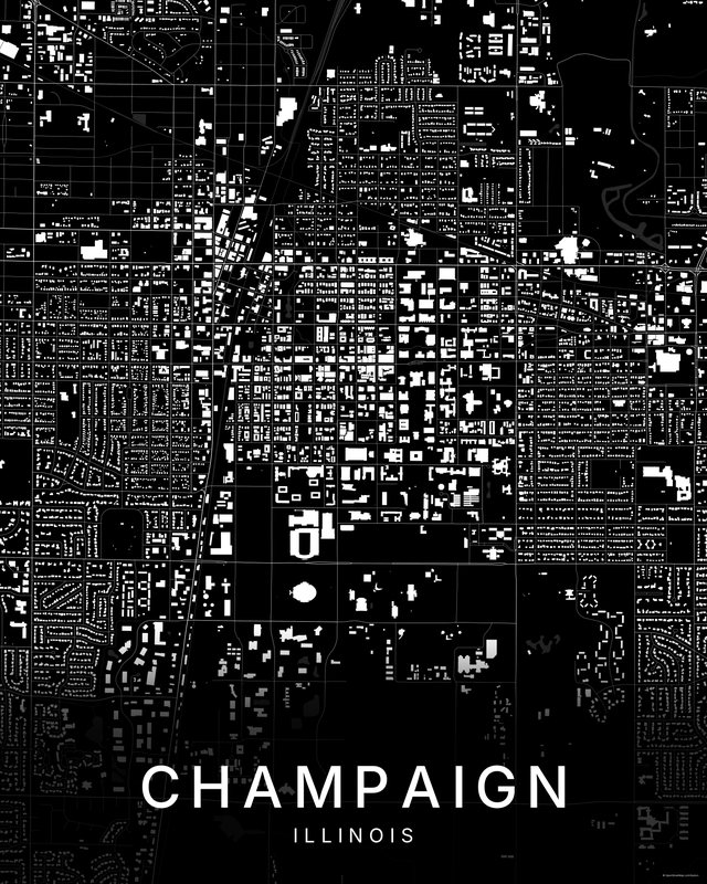 Champaign map print, Dark colorway