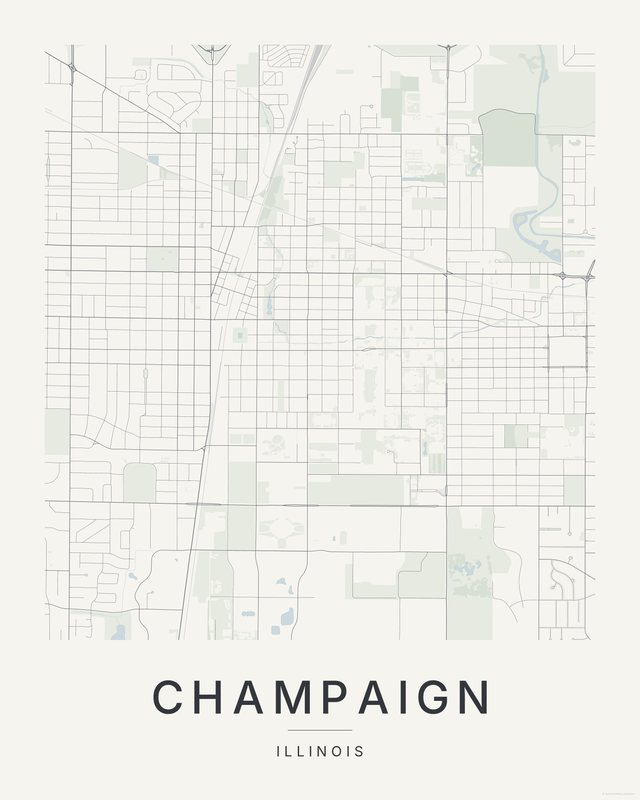 Champaign map print, Paper colorway