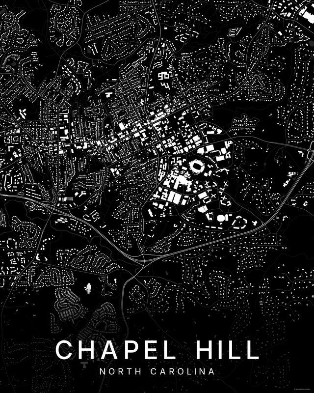 Chapel Hill map print, Dark colorway