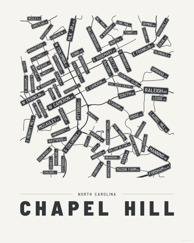 Chapel Hill street map print, Paper colorway