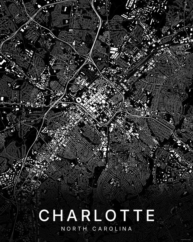 Charlotte map print, Dark colorway