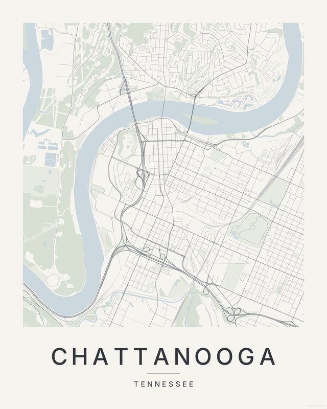 Chattanooga map print, Paper colorway