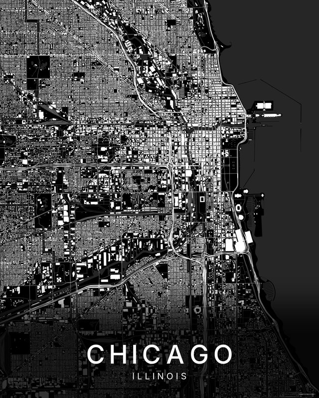 Chicago map print, Dark colorway