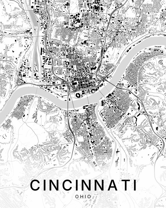 Cincinnati map print, Bright colorway