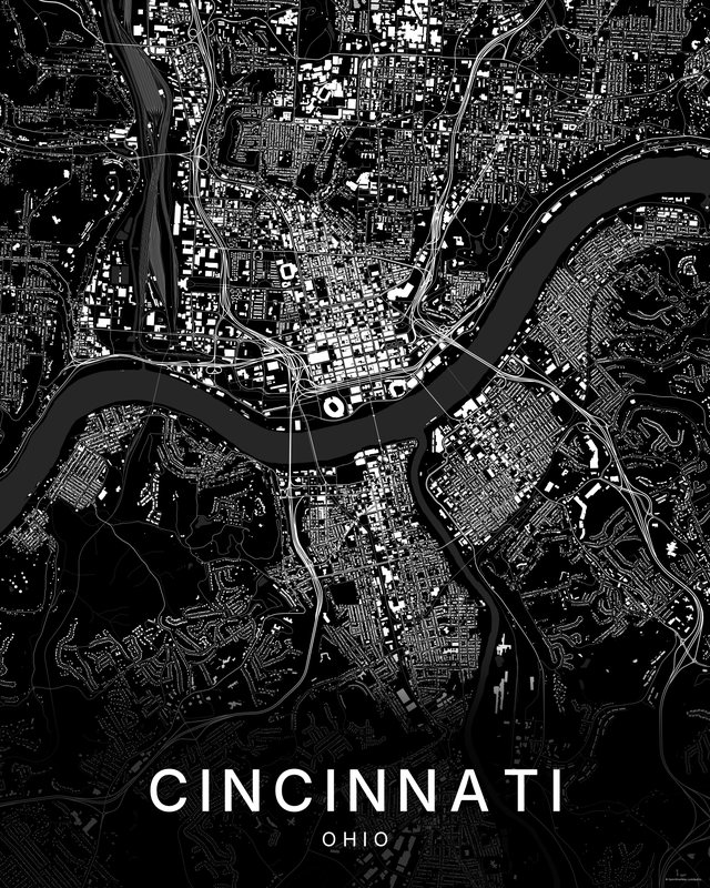 Cincinnati map print, Dark colorway